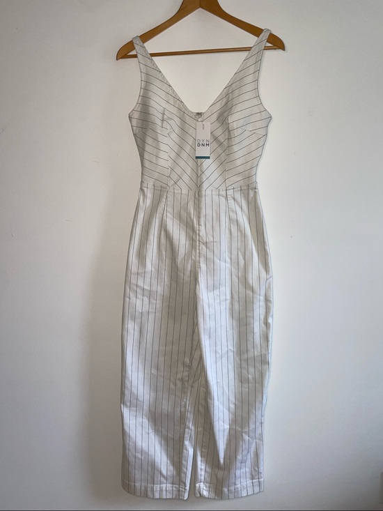 Dynamite Pants - NWT - DYNAMITE White Denim Pinstripe V-Neck Sleeveless Jumpsuit XS NEW